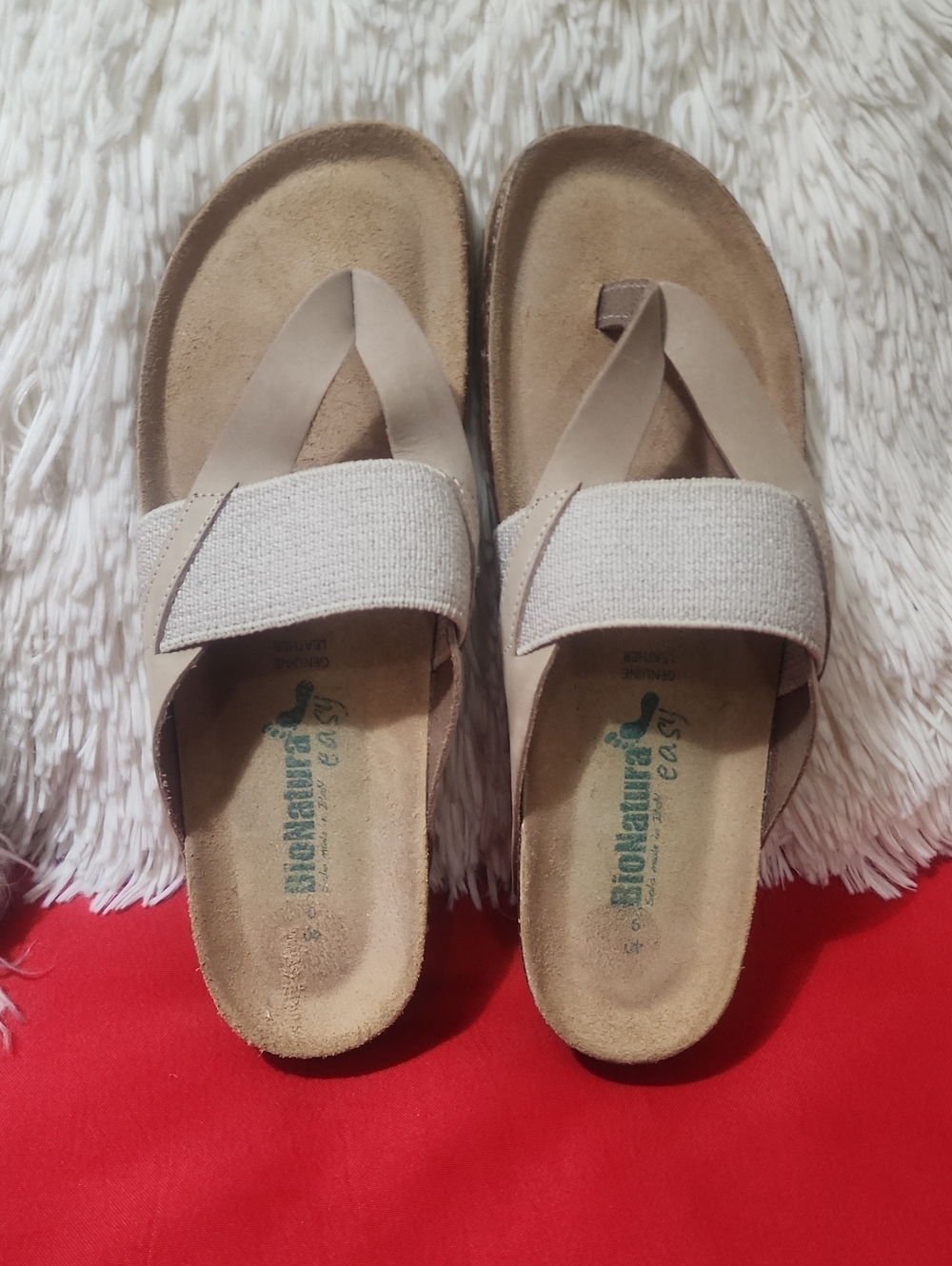 Bionatura Casual Beige Women's Slide Sandals with Toe Loop